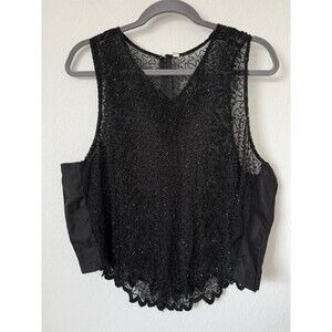 Vintage Beaded  cropped‎  tank top Size XL Plus V Neck